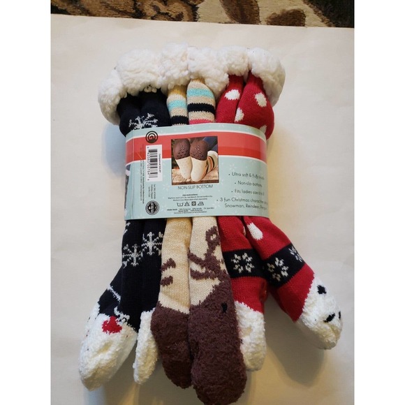 Christmas Comfy Slipper Socks 3 Pair Set - Picture 2 of 3
